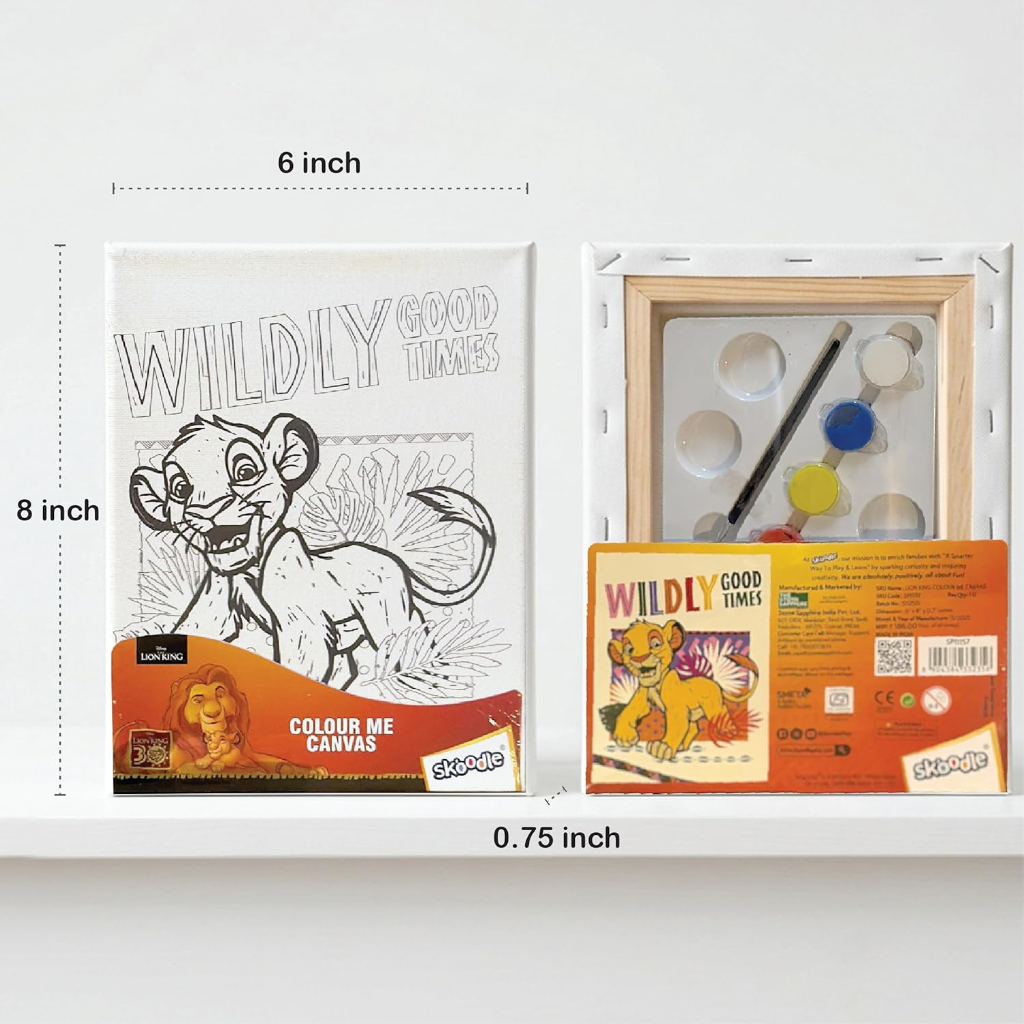 Skoodle Colour Me Canvas Painting Kit of Disney Lion King, 6x8 in, Canvas with Tempera Colours, Brush & Palette