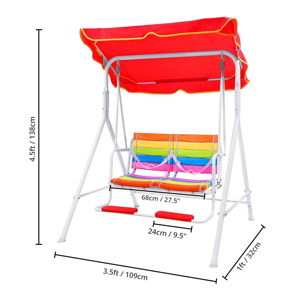 Sohum Children Rainbow Garden Comfy Swing with Canopy Roof for Kids Indoor Outdoor-Multicolour