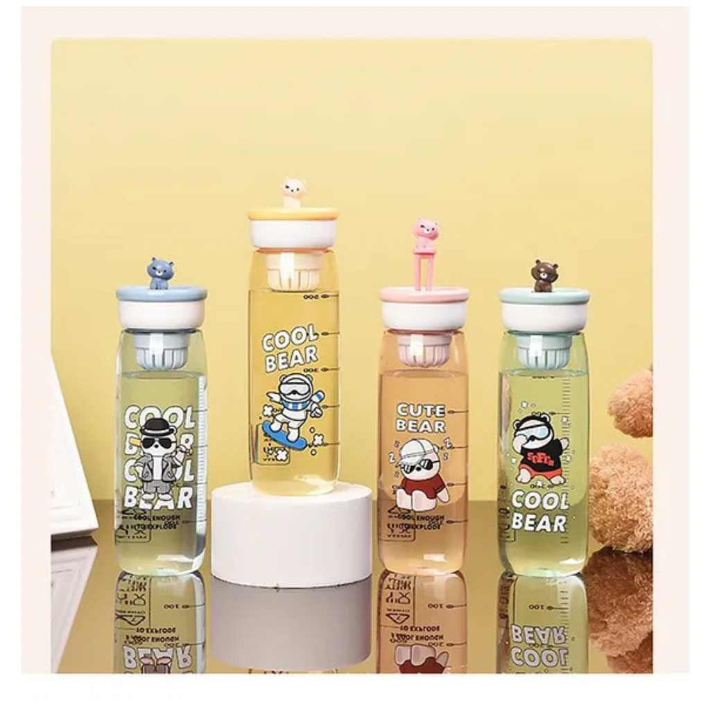 BPA-Free Colorful Bear Printed Water Bottle With Fruit Infuser - 600 ml