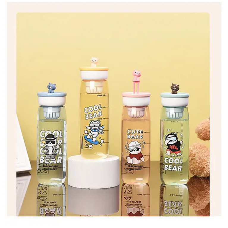 BPA-Free Colorful Bear Printed Water Bottle With Fruit Infuser - 600 ml
