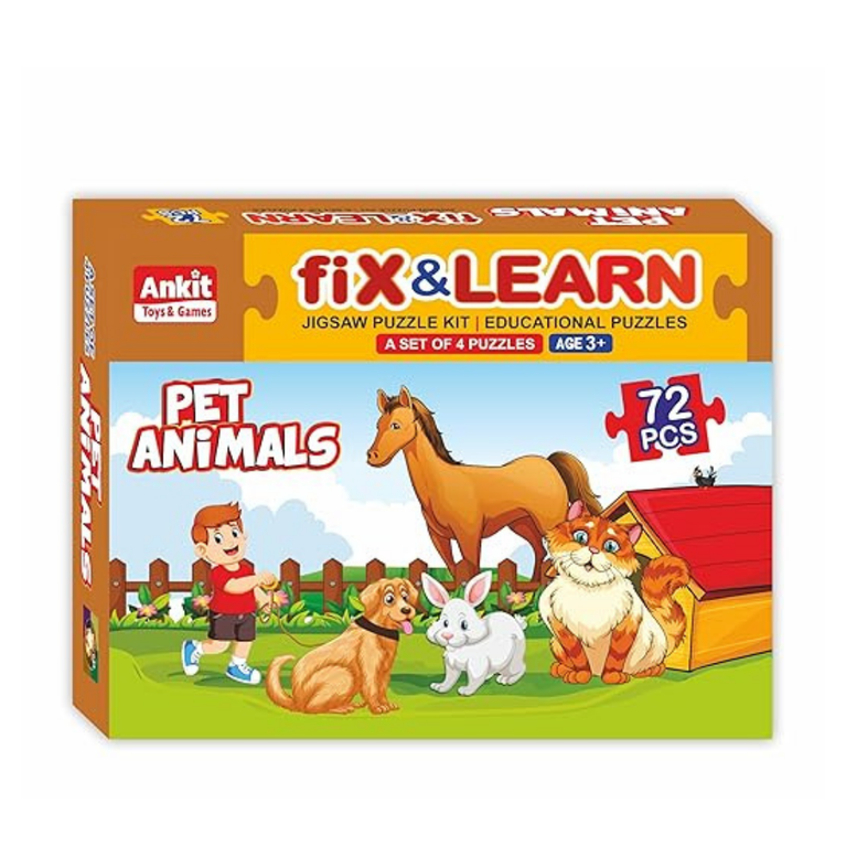 Alyna-Fix N Learn Pet Animals Jigsaw Puzzle Multicolor Set of 4 - 72 Pieces