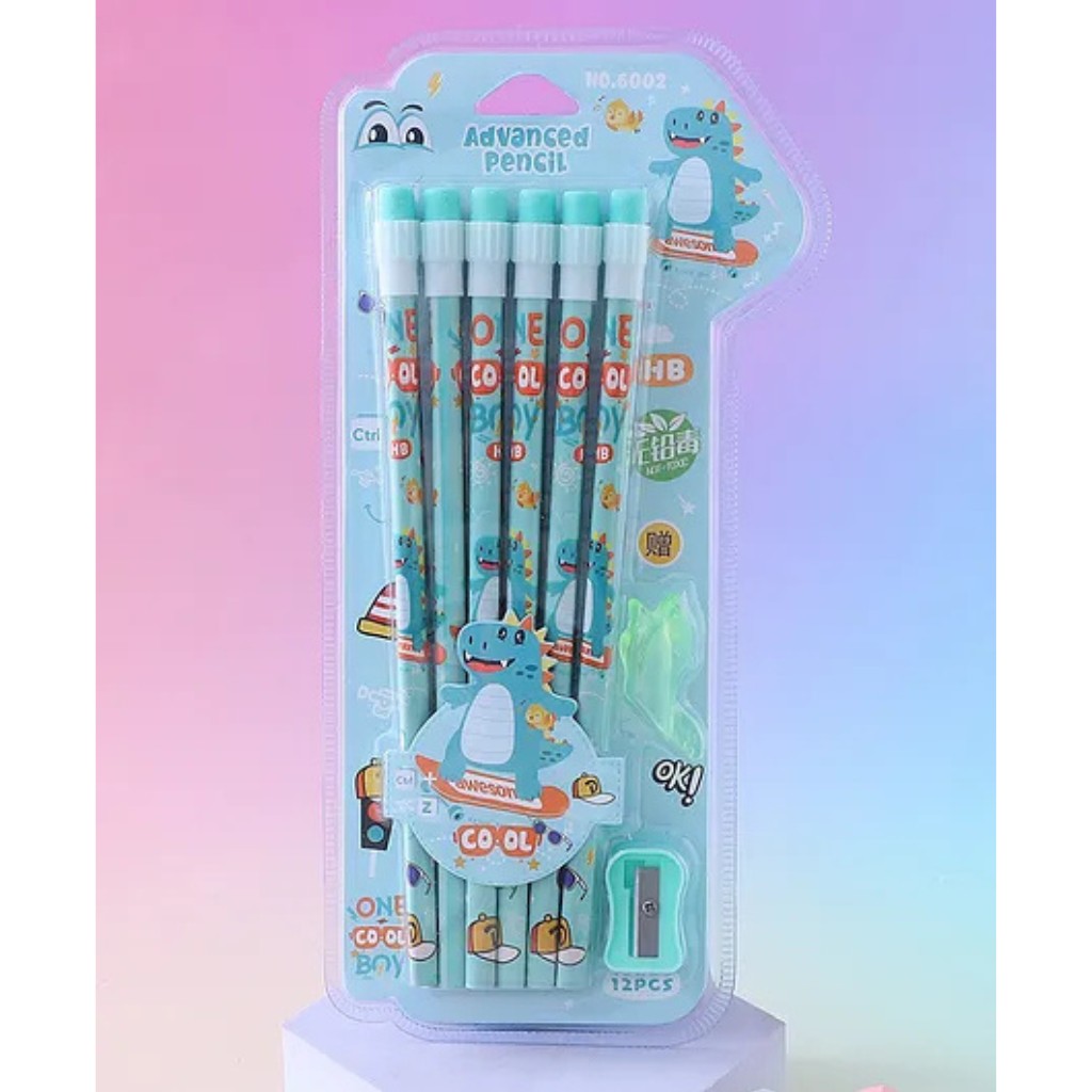Dino Theme HB Pencils With Sharpener and Pencil Grip ,High-quality Lead, Break-Resistance- 14 Pieces
