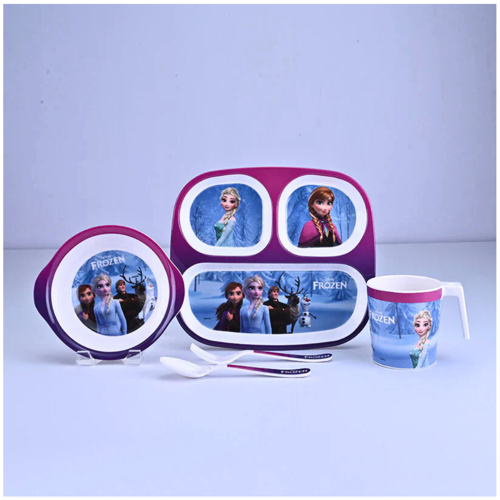 Servewell Disney Frozen Theme 3 Section Plate with Fork & Spoon Mug & Bowl- Multicolor