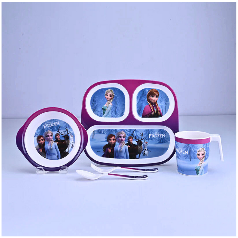 Servewell Disney Frozen Theme 3 Section Plate with Fork & Spoon Mug & Bowl- Multicolor