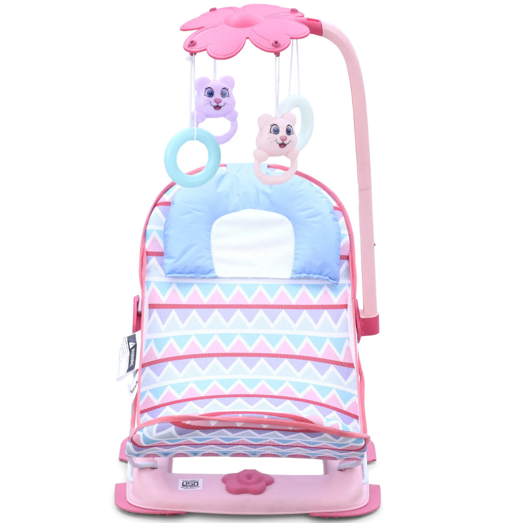 Baby Bather With Toys - Pink| Reclining Seat| Spacious| Anti Skid Base| Head Support| Compact Fold| Travel Friendly| Washable Cover| Newborn| Boys & Girls