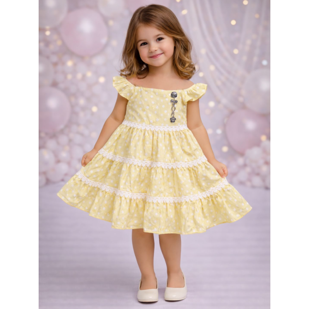 Baby Girls Polka Dot Layered Frock Dress with Ruffle Sleeves | Soft Cotton Party & Casual Wear