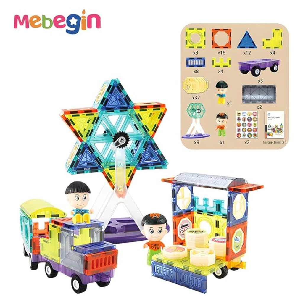 100-Piece 3D Building Blocks Magnetic Tiles ,Unlock Creativity With Master Builders Set-Multicolor