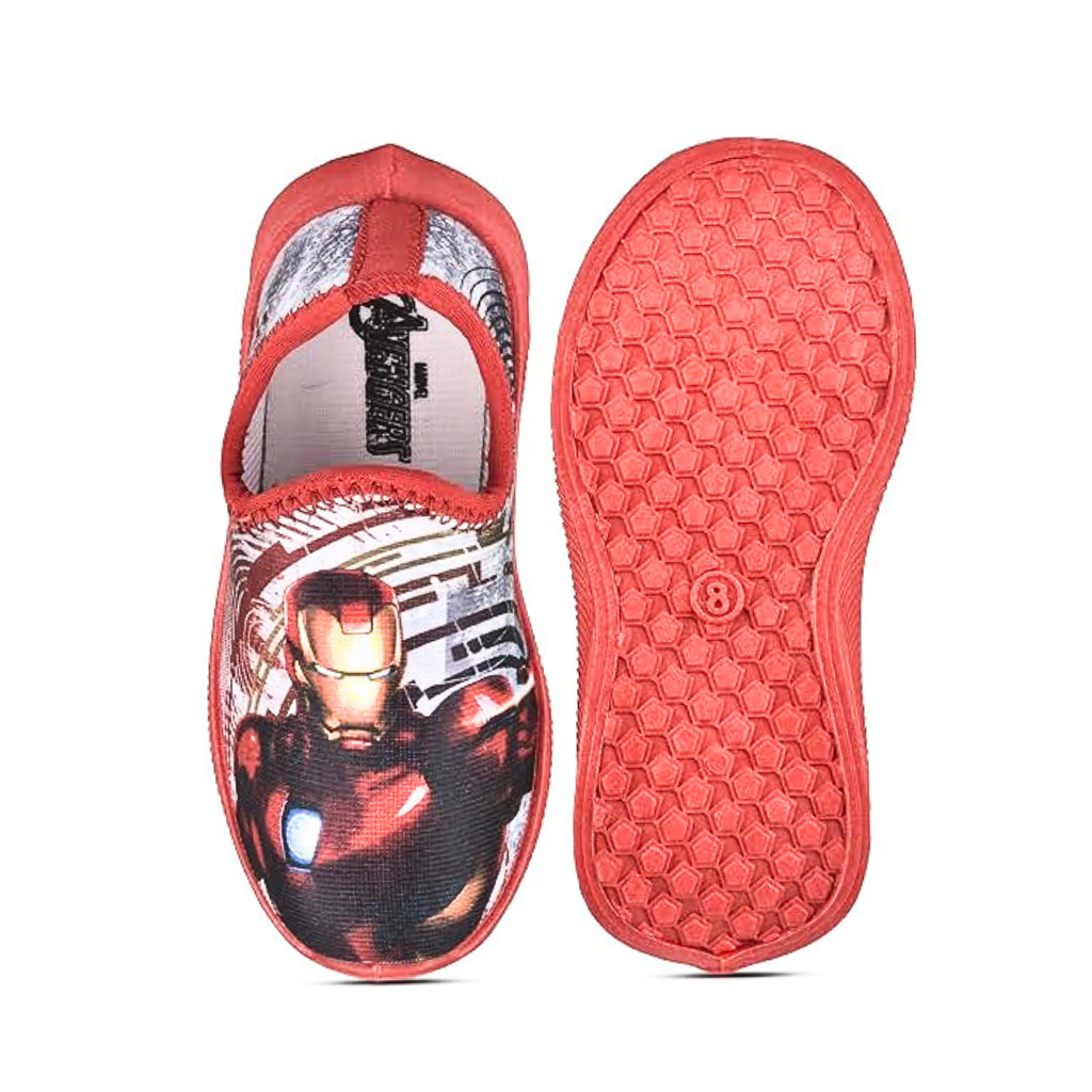 Toothless Avengers Iron Man Printed Lycra Casual Shoes For Kids- Red