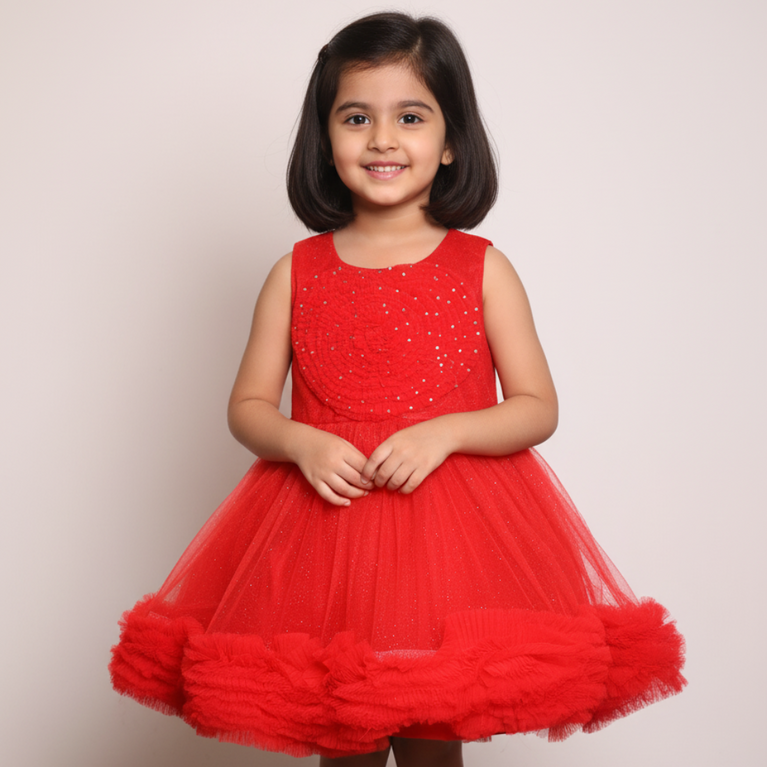 Ninos Embellished Party Wear Frock with 3D Heart Appliqué For Girls