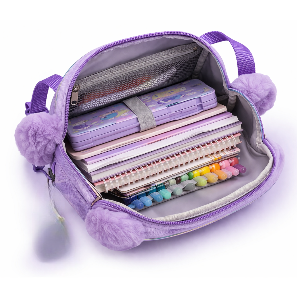 Kids Cute Cartoon Leopard Design Crossbody Bag, Purple