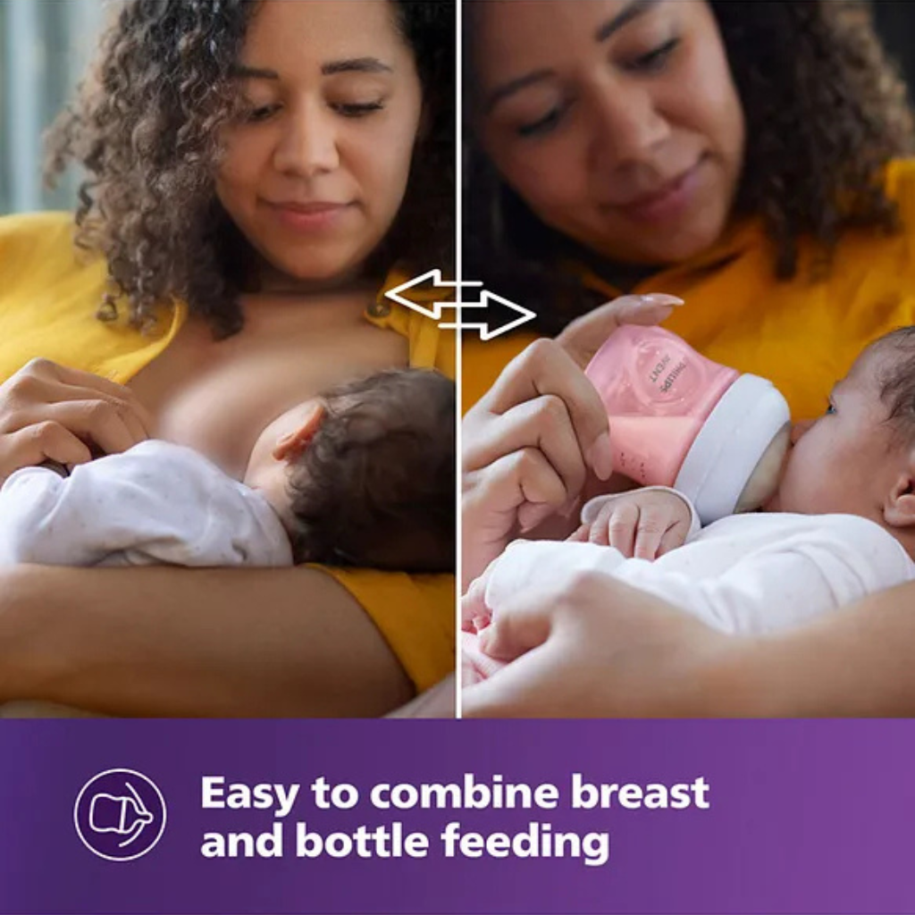 Philips Avent- Blue Natural Baby Feeding Bottle ,Uniquely Designed Nipple releases milk only when baby drinks | Pack of 1 | Pink, (SCY903/11)