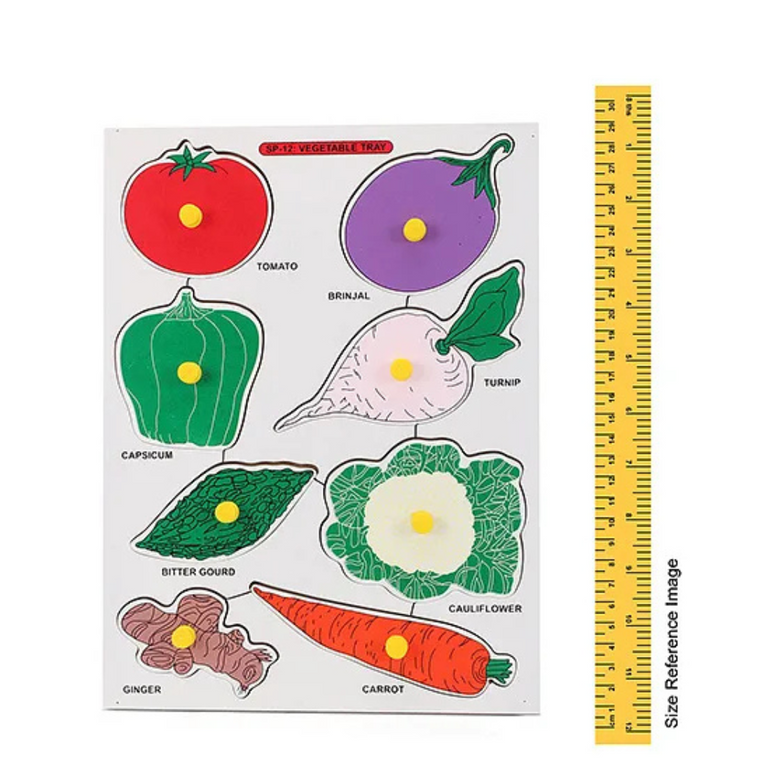 Little Genius - Wooden Vegetables Tomato Tray With Knob, Educational Gift Tray for Kids Multicolour.