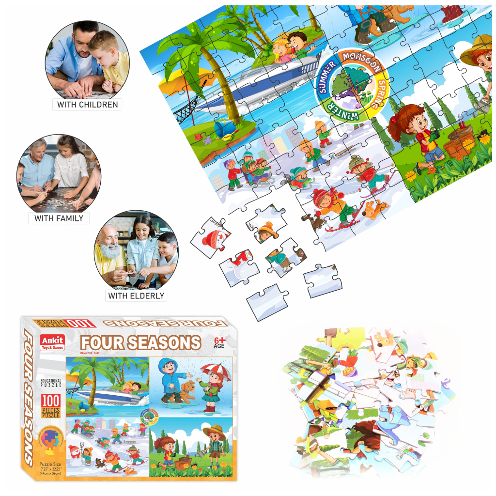 ALYNA- Ankit Toys Four Seasons Educational Jigsaw Puzzle for Kids Jumbo Pack Multicolor - 100 Pieces
