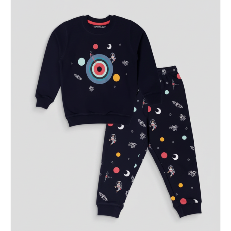 Doreme- Terry Knit Full Sleeves Winter Wear Co-Ord Set With Galaxy Print