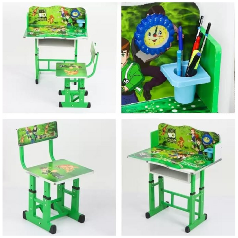 Wolf-Patented Multi-Functional Kids Study Table Chair Set with Adjustable Height-(BEN 10)