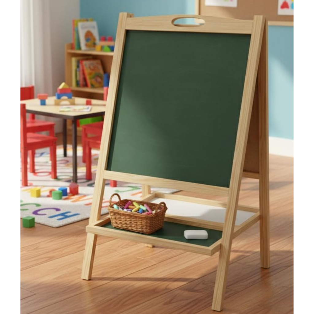 Kids 2-in-1 Wooden Double Sided Board Chalkboard & Whiteboard Learning Easel with Storage Tray