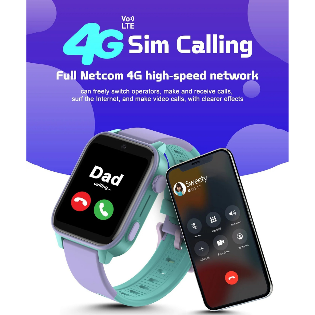 Spiky GNOME 4g Video & Voice Calling Smartwatch with LBS GPS-IPX7 - Purple