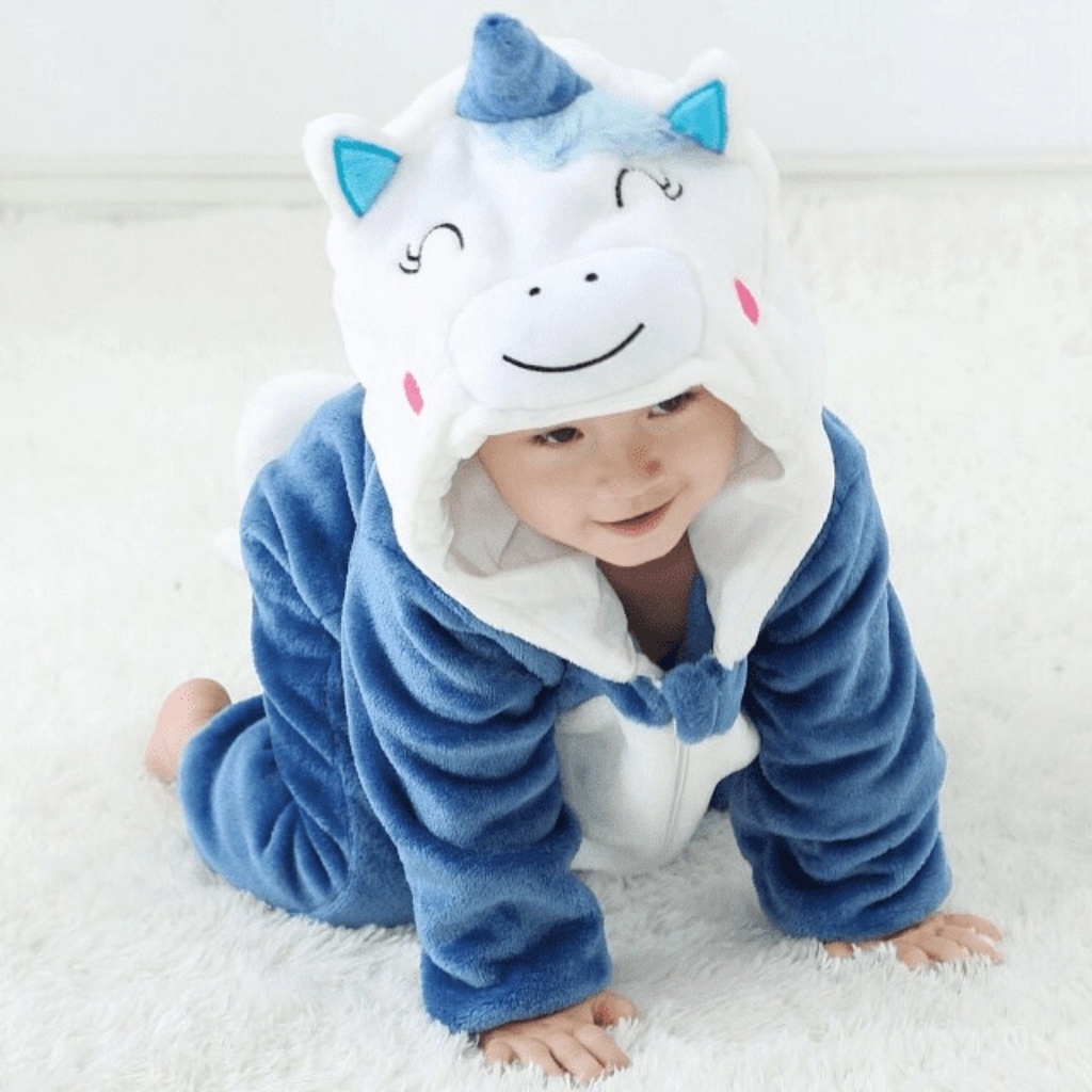 Michley- Unisex Baby Winter Hooded Romper Flannel Unicorn Style Stitch Animal Long Sleeves Zip Cosplay Dress