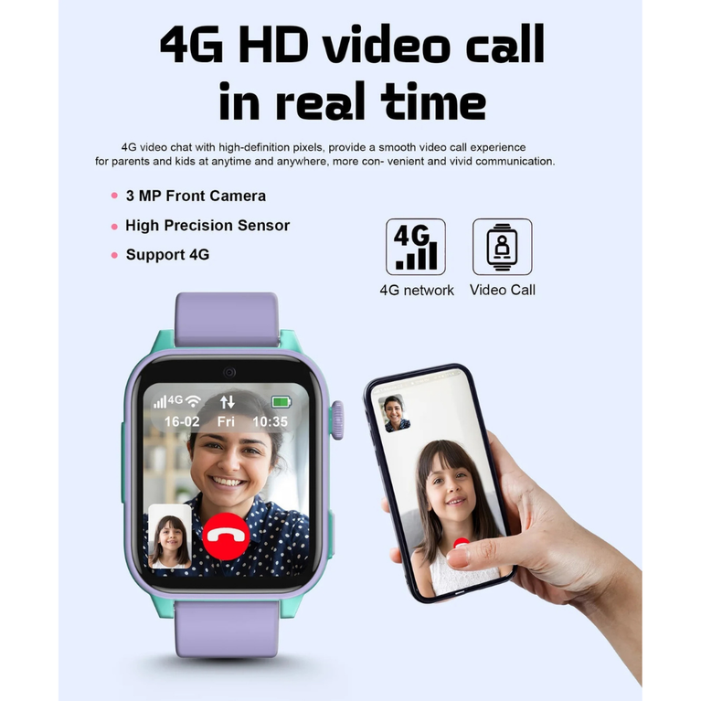 Spiky GNOME 4g Video & Voice Calling Smartwatch with LBS GPS-IPX7 - Purple