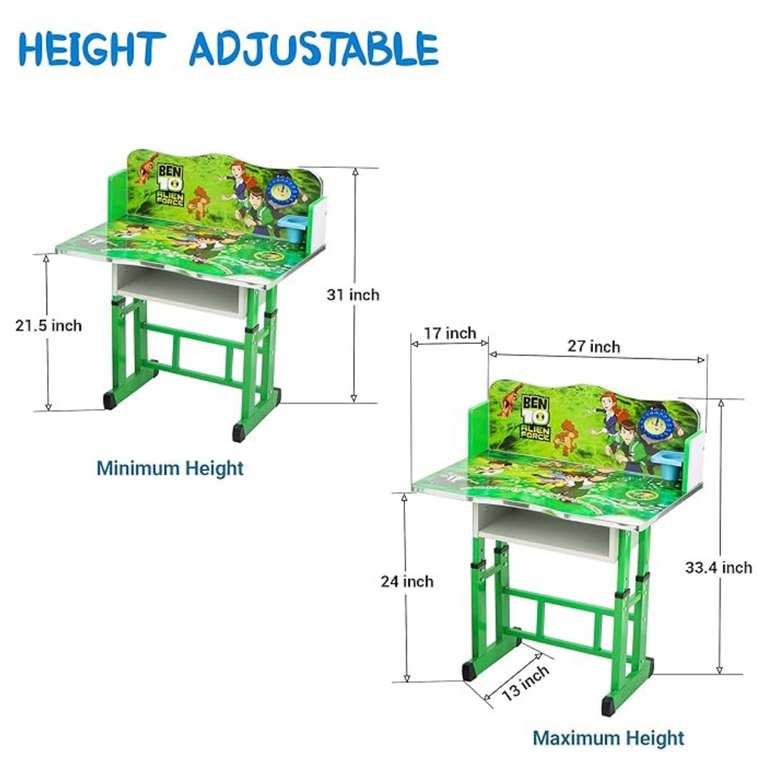 Wolf-Patented Multi-Functional Kids Study Table Chair Set with Adjustable Height-(BEN 10)