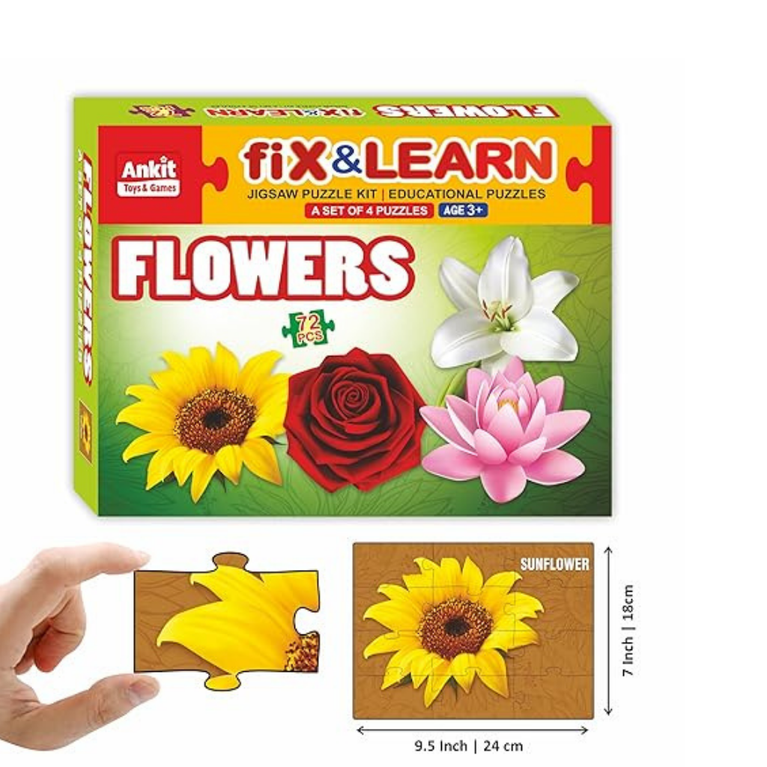 Alyna-Fix N Learn Flowers Jigsaw Puzzle Multicolor Set of 4 - 72 Pieces