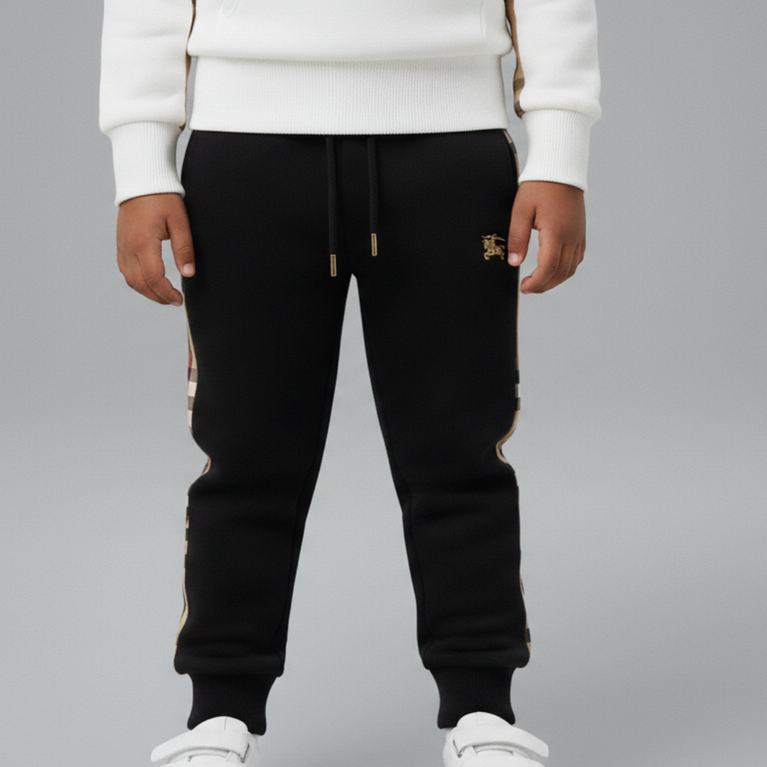 Boys White & Black Hooded Sweatshirt with Jogger Pants Set | Winter Wear Co-Ord Outfit with Check Panel Design