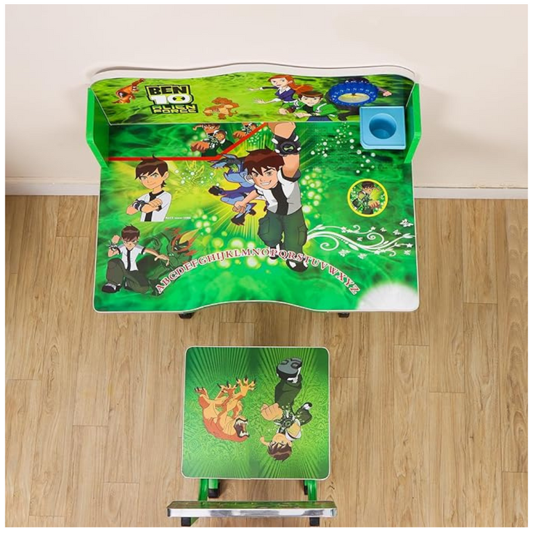 Wolf-Patented Multi-Functional Kids Study Table Chair Set with Adjustable Height-(BEN 10)