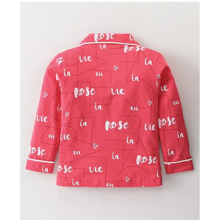 Doreme Single Jersey Knit Full Sleeves Night Suit With Shapes & Text Print