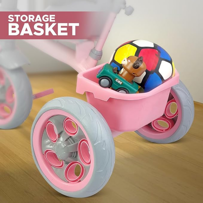 Dash Discover Kids Tricycle Storage Basket Music Light Safety Belt Adjustable Height With Parental Handle