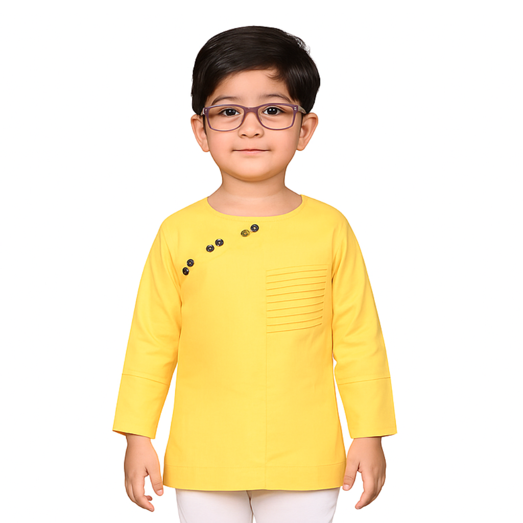 Ninos Boys Cotton Full Sleeves Festive Multidesign Party Kurta Pyjama Set- Lemon