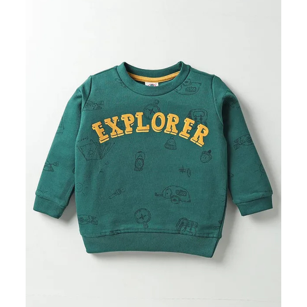 Zero Looper Knit Full Sleeves Co-ords T-Shirt & Lounge Pant Set with Explorer Print