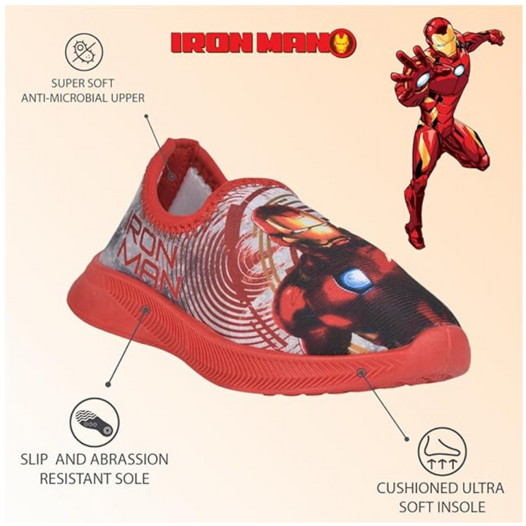 Toothless Avengers Iron Man Printed Lycra Casual Shoes For Kids- Red