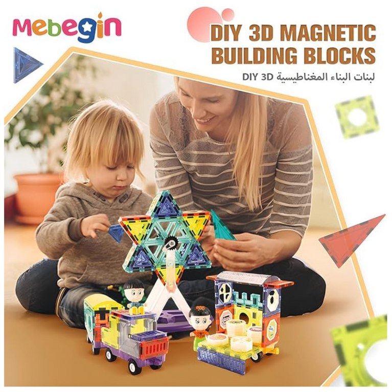 100-Piece 3D Building Blocks Magnetic Tiles ,Unlock Creativity With Master Builders Set-Multicolor