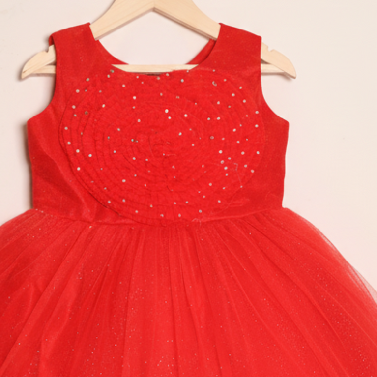 Ninos Embellished Party Wear Frock with 3D Heart Appliqué For Girls