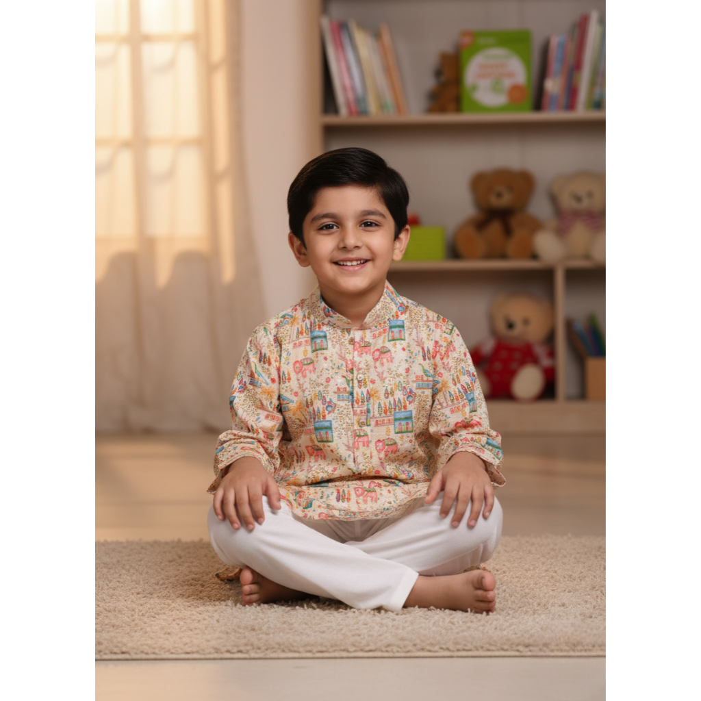 NINOS Multi-Color Printed Kurta Pajama Set – Festive & Ethnic Wear for Boys