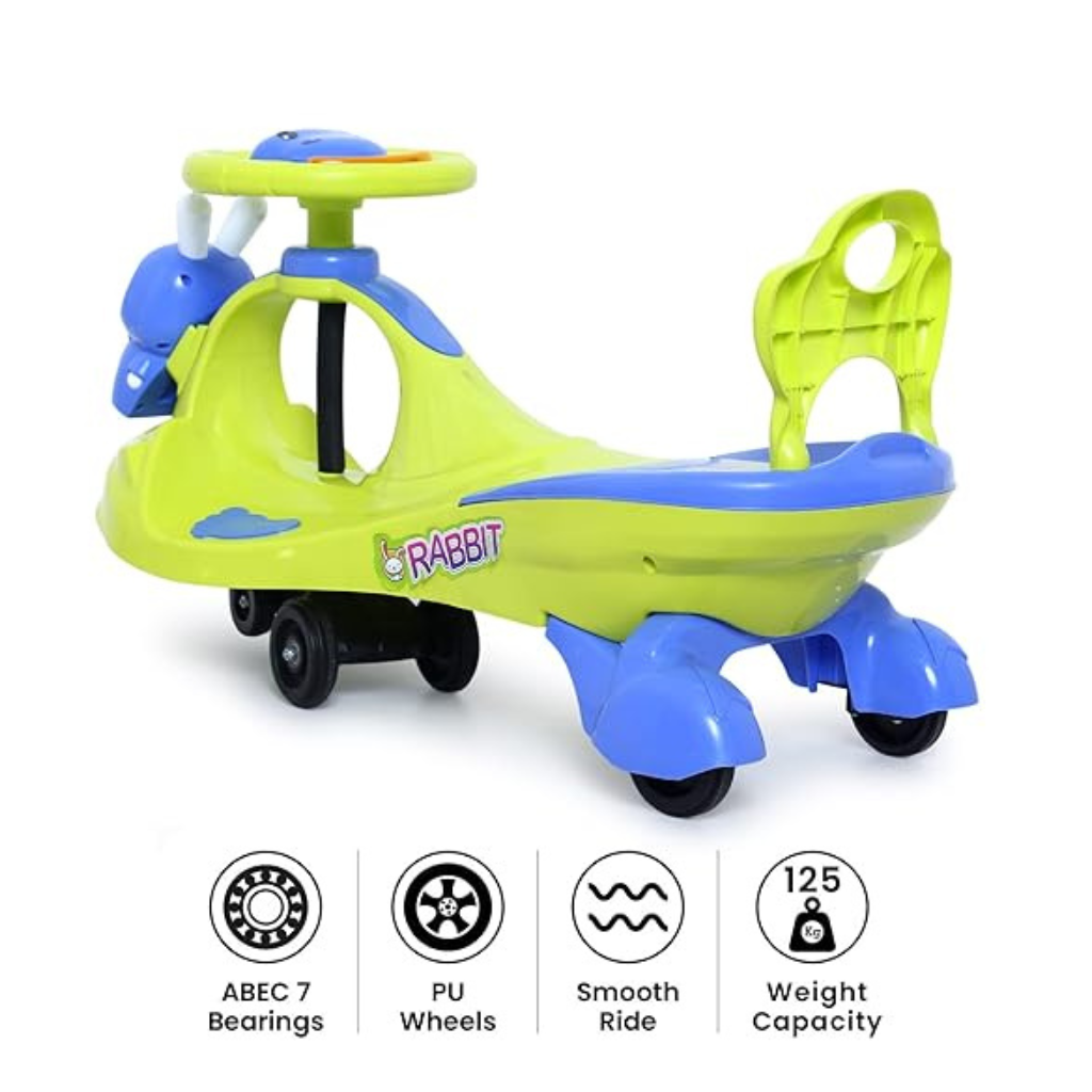 Funride Bunny Swing Car Rider with Steering Music and Lights for Boys and Girls