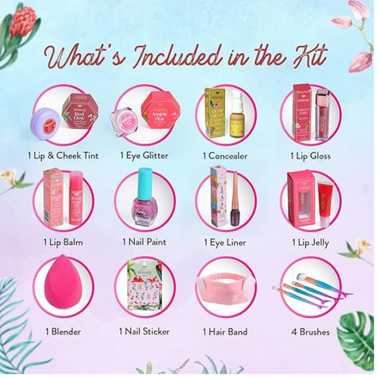 Whimsy 15-Piece Organic Makeup Kit for Kids, Preteens & Teen Girls ,Skin-Friendly Real Toy Makeup for Children
