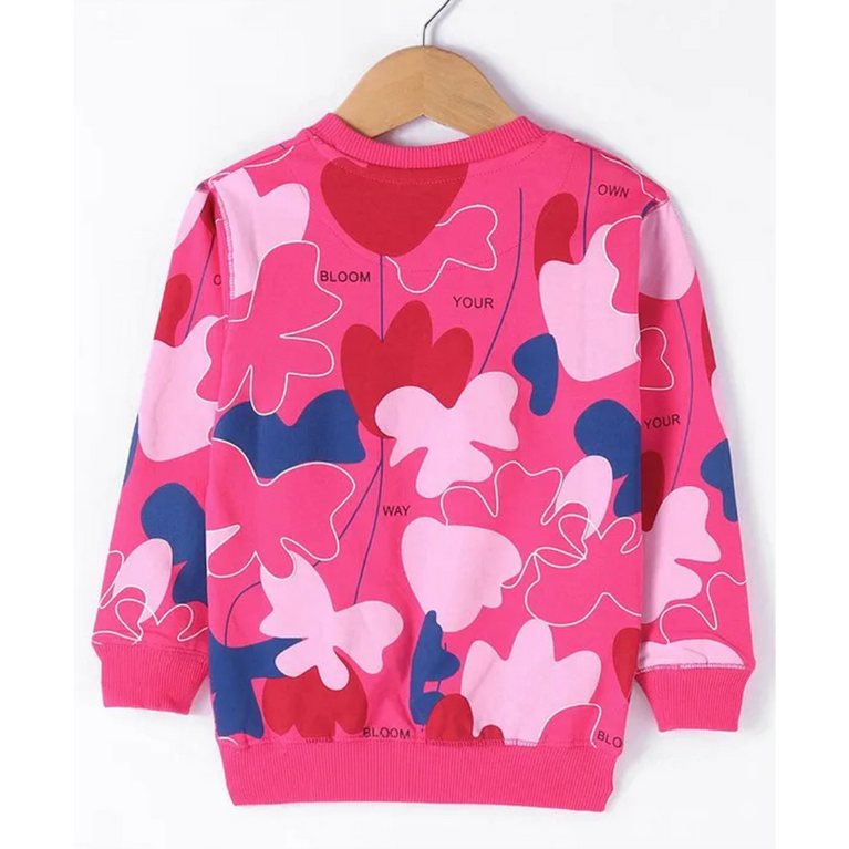 DoreMe Doreme Terry Knit Full Sleeves Sweatshirt Floral Print -Dark Pink