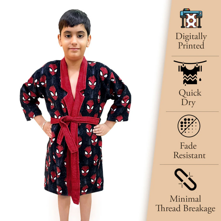 SASSOON Spiderman Printed Cotton Bathrobe for Kids