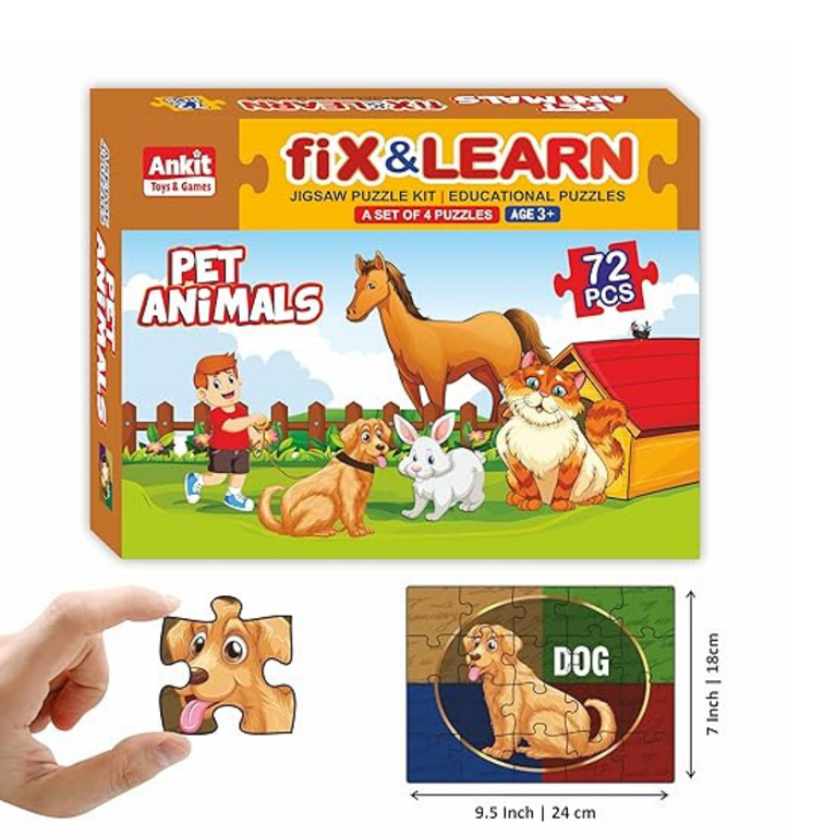 Alyna-Fix N Learn Pet Animals Jigsaw Puzzle Multicolor Set of 4 - 72 Pieces