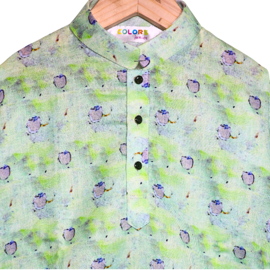 Colors Junior- Mandarin Collar Floral Printed Full Sleeves Regular Kurta Pajama Set