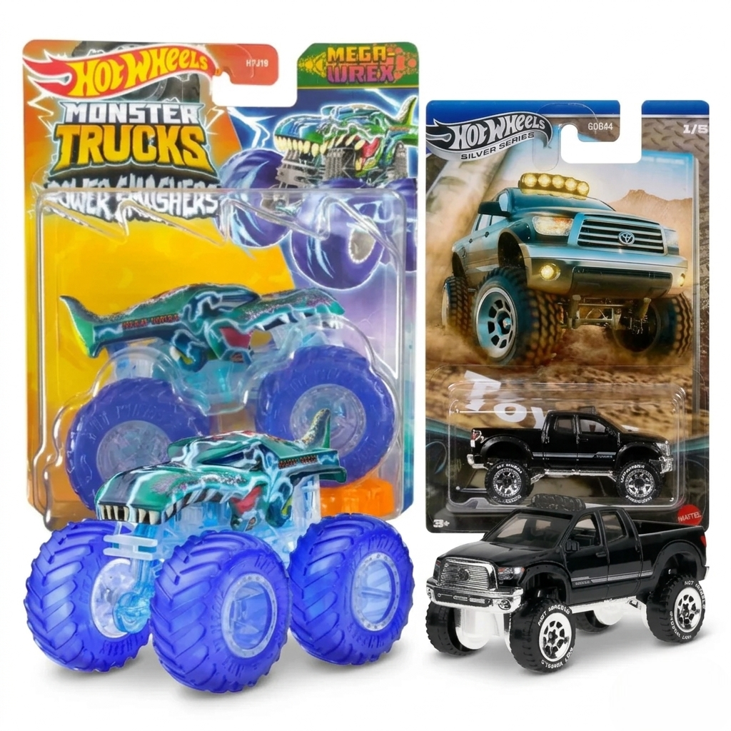 Hot Wheels Black Toyota Tundra & Mega-Wrex Monster Truck Bundle 1:64 Die Cast Toy Set for Kids