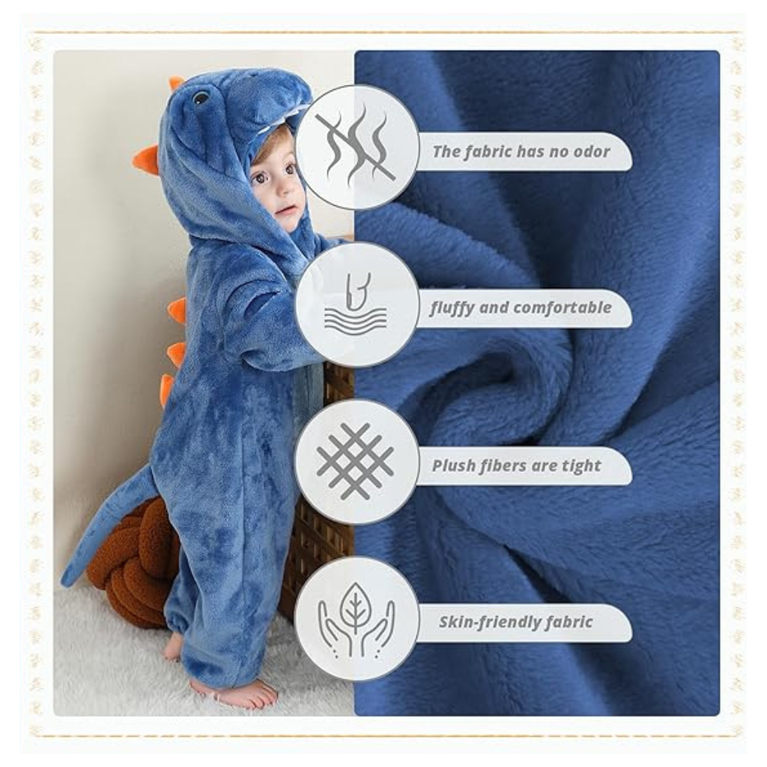 Michley- Unisex Baby Winter Hooded Romper Flannel Panda Style Stitch Animal Long Sleeves Zip Cosplay Dress