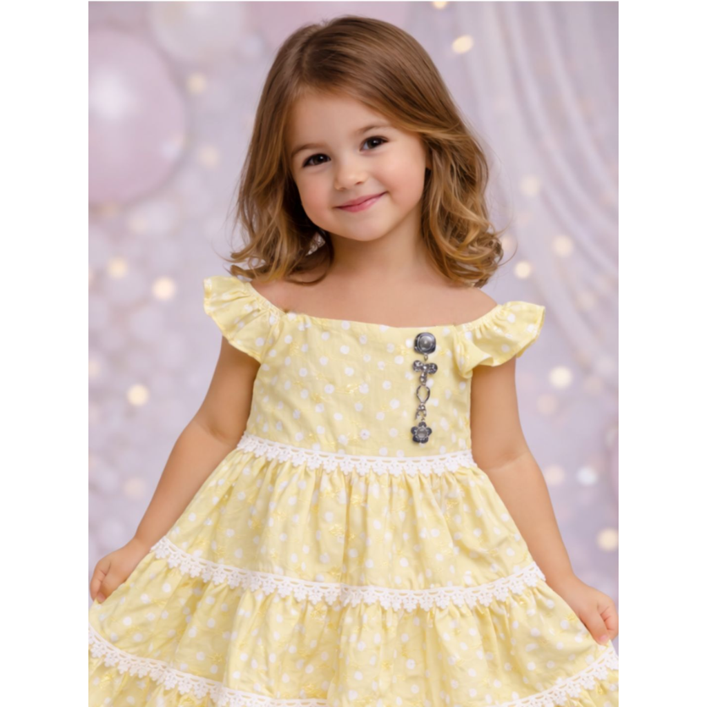 Baby Girls Polka Dot Layered Frock Dress with Ruffle Sleeves | Soft Cotton Party & Casual Wear