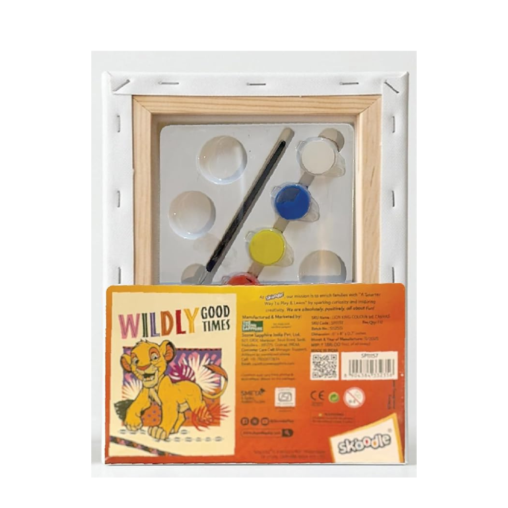 Skoodle Colour Me Canvas Painting Kit of Disney Lion King, 6x8 in, Canvas with Tempera Colours, Brush & Palette