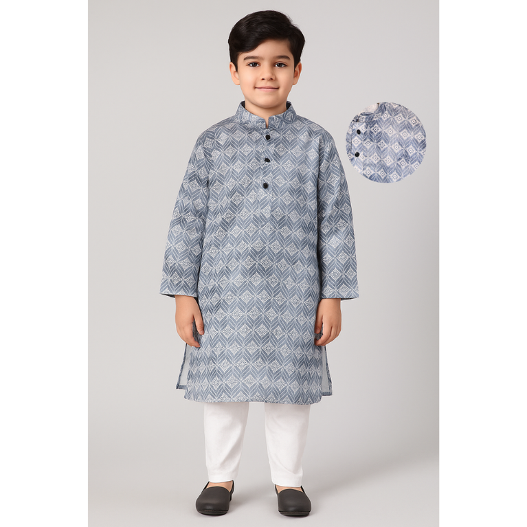 Colors Junior- Mandarin Collar Geometric Texture Printed Full Sleeves Regular Kurta Pajama Set