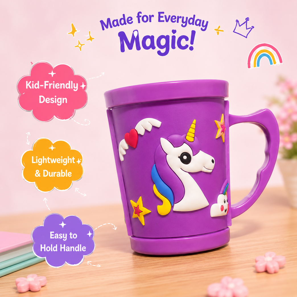 Unicorn Plastic Mug| Cute Reusable Drinking Mug | BPA-Free | Purple