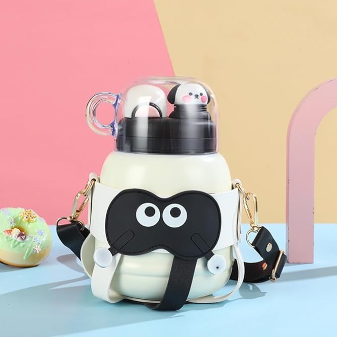 Ninos Kids Insulated Stainless Steel Water Bottle With Spout Lid Straw and Shoulder Strap-900ml