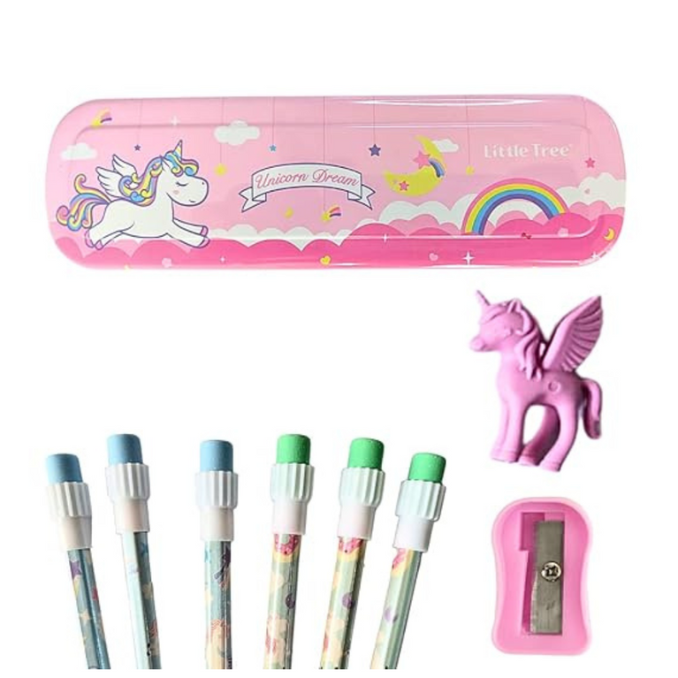Unicorn Theme Pencils and Eraser Kit Set Of 18 - Multicolour
