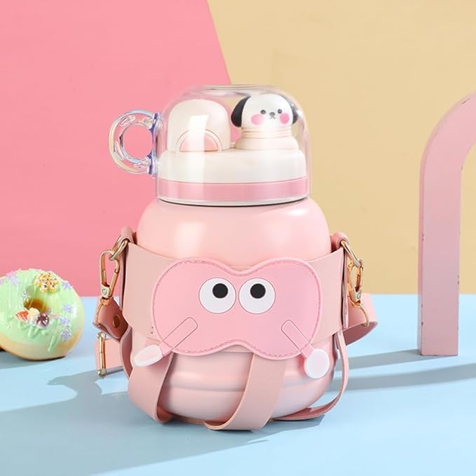 Ninos Kids Insulated Stainless Steel Water Bottle With Spout Lid Straw and Shoulder Strap-900ml